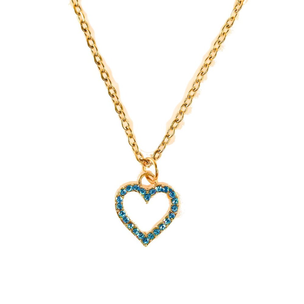 Blue Rhinestone Heart Pendant Necklace, Heart Pendant Necklace, Pendant Necklace